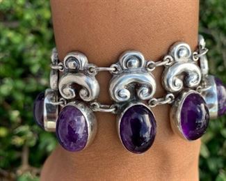 Mexico Sterling & Amethyst Cabochons Bracelet-Horacio de la Perra