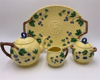 Tiffany & Co. Yellow Wicker Texture & Blackberries Porcelain Serving Dish & Teapot Set