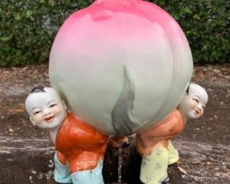 Vintage Chinese Boys Longevity Peach Porcelain Figurine