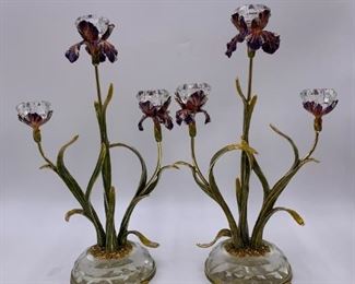 Pair of Iris Flower Candelabras by Joseph Sedgh Collection