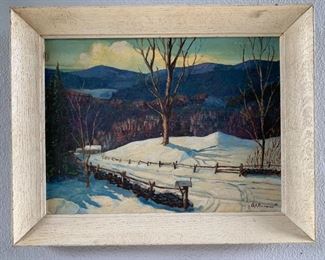 1961 Oil on Board Vermont Winter Snow by George A. Richards