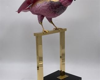 Large Vintage Oggetti Cockatoo Sculpture by Mangani Hollywood on Brass Stand