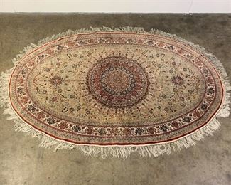 Beautiful Handmade Large Oval Silk Persian Rug - 103" by 63"