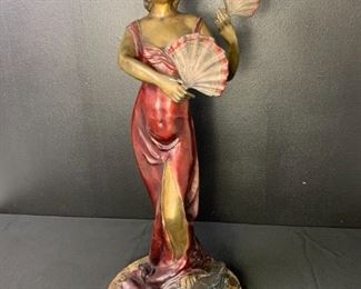 Bronze Sculpture Asian Woman with Fans on Marble base by Moreau