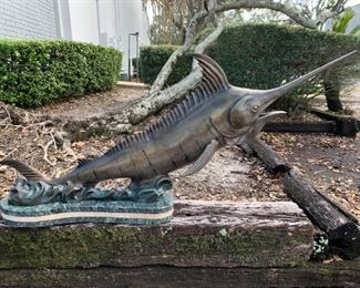 Bronze Marlin Sculpture on marble base by T. Brittingham No. 3/199