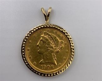1906 Coronet Head - Half Eagle $5 Gold Piece/ Pendant
