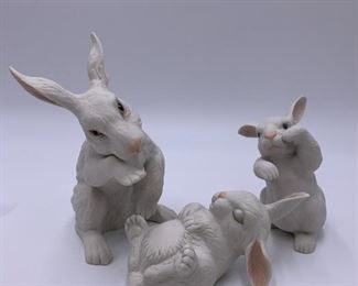 Lot of 3 Boehm White Rabbits Porcelain Figurine