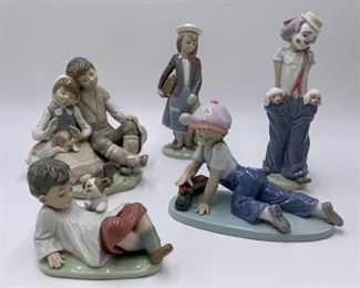 Lot of 5 Lladro Clown, Children with Pets Porcelain Figurine