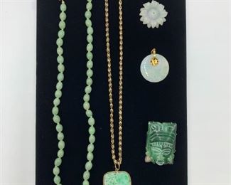 Lot of Green Jade Jewelry 10K Gold & Sterling
