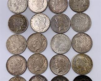 Lot of 20 U. S. Silver Peace Dollars- 1873-1927