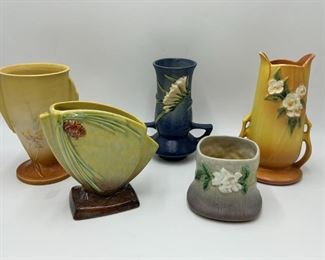 Lot of 5 Roseville Art Pottery Vases