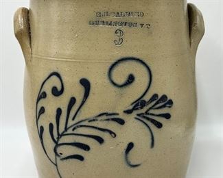 Blue Decorated Stoneware Crock Burlington, VT.