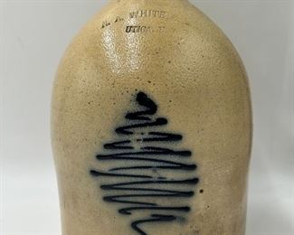 Blue Decorated Stoneware Whiskey Jug Utica, NY.