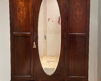 Antique Edwardian-Style Mahogany Wardrobe with Satinwood Inlay. Measures 46" W x 17" D x 77" H. Photo 1 of 5. 