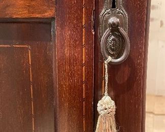 Antique Edwardian Style Mahogany Wardrobe with Satinwood Inlay. Measures 46" W x 17" D x 77" H. Photo 4 of 5.