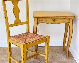 Child's Country-Style Desk & Rush Seat Chair. Desk Measures 23" W x 16" D x 26.5" H. Photo 1 of 5.