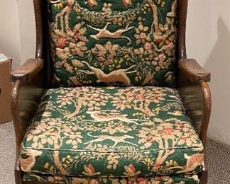 Vintage Wood "Wing Back Chair" & Matching Ottoman. Chair Measures 22" W x 28" D. Photo 1 of 3. 