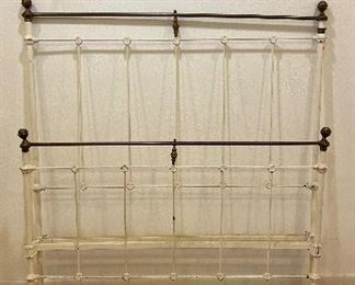 White Enameled Iron & Brass Full-Size Bed Frame. Measures 53" W x 59" H. Photo 1 of 3. 