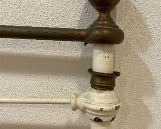 White Enameled Iron & Brass Full-Size Bed Frame. Measures 53" W x 59" H. Photo 2 of 3. 