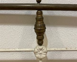 White Enameled Iron & Brass Full-Size Bed Frame. Measures 53" W x 59" H. Photo 3 of 3. 