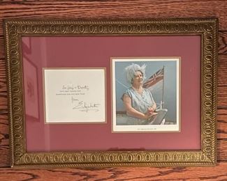 Framed Autographed Christmas Card by Queen Mum. 