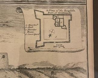 Framed Antique Etching of the Plan of the English Fort at Sakkundi. Measures 22” W x 18” D. Photo 2 of 2. 