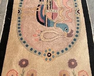 Vintage Persian Rug with Phoenix. Measures 3' x 6' 4". 