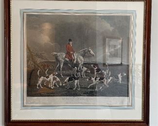 Antique Hand-Colored Etching of The Earl Of Darlington & His Fox Hounds. Measures 24" x 20" Unframed. Photo 1 of 4. 