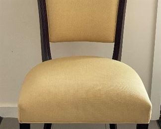 Pair of 2 Mahogany Baker Furniture Side Flax Cotton Linen Upholstered Chairs. Each Measures 22" W x 20" D with 19" Seat Height. 