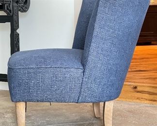 Pair of Blue Upholstered Slipper Chairs. Each Measures  27" W x 23" D x 29" H. Photo 2 of 3. 