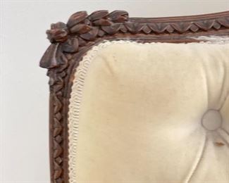 Pair of Antique Aysmmetrical French Tufted Back Chairs.  Each Measures 23" W x 20" D x 44" H. Need Cleaning.  Photo 5 of 6. 