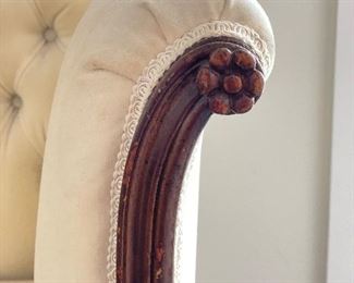 Pair of Antique Aysmmetrical French Tufted Back Chairs.  Each Measures 23" W x 20" D x 44" H. Need Cleaning.  Photo 6 of 6. 