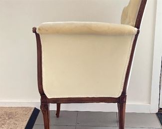 Pair of Antique Aysmmetrical French Tufted Back Chairs.  Each Measures 23" W x 20" D x 44" H. Need Cleaning.  Photo 3 of 6.
