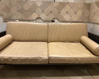 Vincent Wolf for Niedermaier Chocolate Brown Woven Mesh Frame Sofa with Leather Seat Cushions & Bolsters.  Measures 83" W x 30" D x 34" H. Photo 1 of 4. 