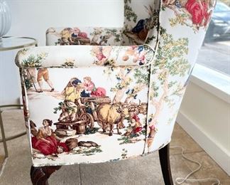 Antique Claw-Foot Chair Upholstered in English Countryside Toile  Scene. Measures 27.5" W x 24" D x 32" H. Photo 3 of 3. 
