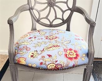 Set of 6 Vintage Grey Painted Hollywood Regency Spider Back Dining Chairs.  Set Includes 2 Arm & 4 Side Chairs. Each Measures 24" W x 20" D with 19" Seat Height. Photo 1 of 4. 