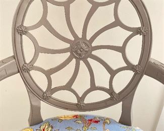 Set of 6 Vintage Grey Painted Hollywood Regency Spider Back Dining Chairs.  Set Includes 2 Arm & 4 Side Chairs. Each Measures 24" W x 20" D with 19" Seat Height. Photo 2 of 4. 