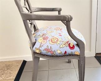 Set of 6 Vintage Grey Painted Hollywood Regency Dining Chairs With Spider Backs.  Set Includes 2 Arm & 4 Side Chairs. Each Measures 24" W x 20" D with 19" Seat Height. Photo 4 of 4. 