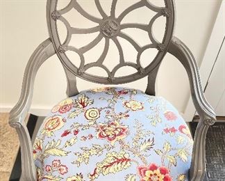 Set of 6 Vintage Grey Painted Hollywood Regency Spider Back Dining Chairs.  Set Includes 2 Arm & 4 Side Chairs. Each Measures 24" W x 20" D with 19" Seat Height. Photo 3 of 4. 