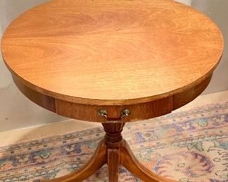 Vintage Drum Table with Brass Claw Feet. Measures 27" D x 27.5" H. Photo 2 of 2. 