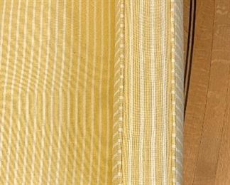 Williams-Sonoma Home Laguna-Style Arm Chair Custom Upholstered in Yellow Stripe Fabric. Measures 34” W x 35” D. Photo 2 of 3.  