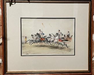 Antique Hand-Colored Etching. Measures 17.5” x 15”