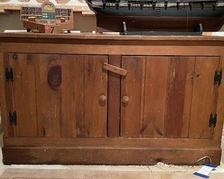 Antique Pine Cabinet. Measures 47” W x 23” D x 28” H. 