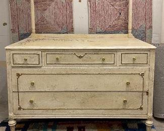 Crackle Finish Vintage 5-Drawer Chest of Drawers with Mirror. Measures 50” W x 24” D. Photo 2 of 4. 