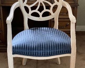 Vintage White Spider Back Arm Chair with Blue Plaid Upholstery. Photo 1 of 5. 