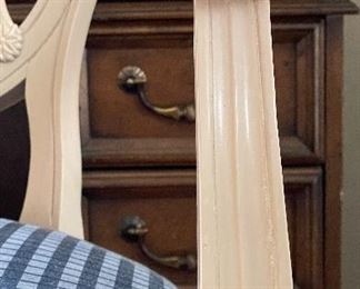 Vintage White Spider Back Arm Chair with Blue Plaid Upholstery. Photo 4 of 5. 