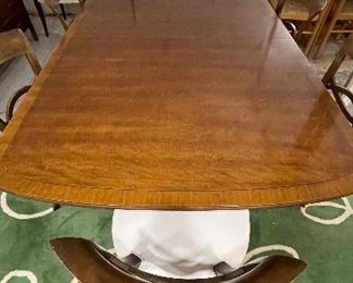 Vintage Henredon Double Banded Mahogany Dining Table. Measures 72" W x 45" D x 28.5" H. Expands up to 132" with Three 20" Leaves. Photo 3 of 5. 