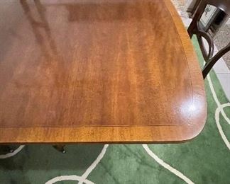 Vintage Henredon Double Banded Mahogany Dining Table. Measures 72" W x 45" D x 28.5" H. Expands up to 132" with Three 20" Leaves. Photo 4 of 5. 