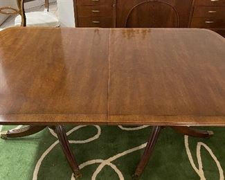 Vintage Henredon Double Banded Mahogany Dining Table. Measures 72" W x 45" D x 28.5" H. Expands up to 132" with Three 20" Leaves. Photo 2 of 5. 