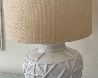 White Faux Bamboo Lattice Ceramic Table Lamp. Measures 23" H. Photo 1 of 2.